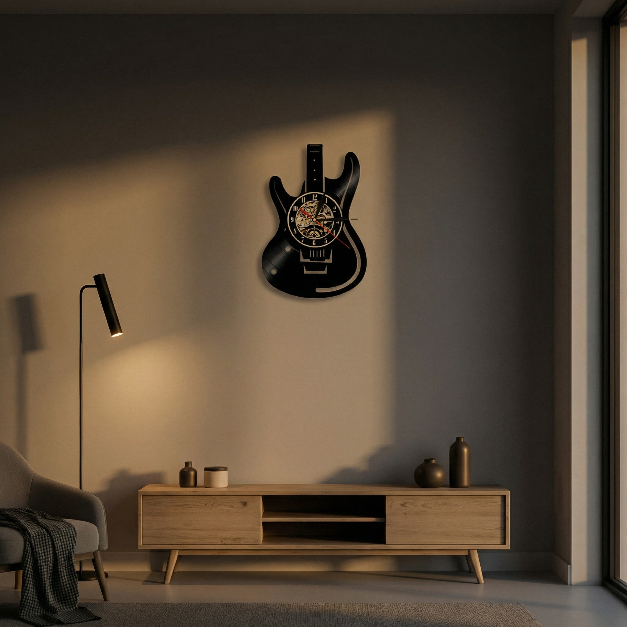 Horloge murale vinyle guitare – design vintage