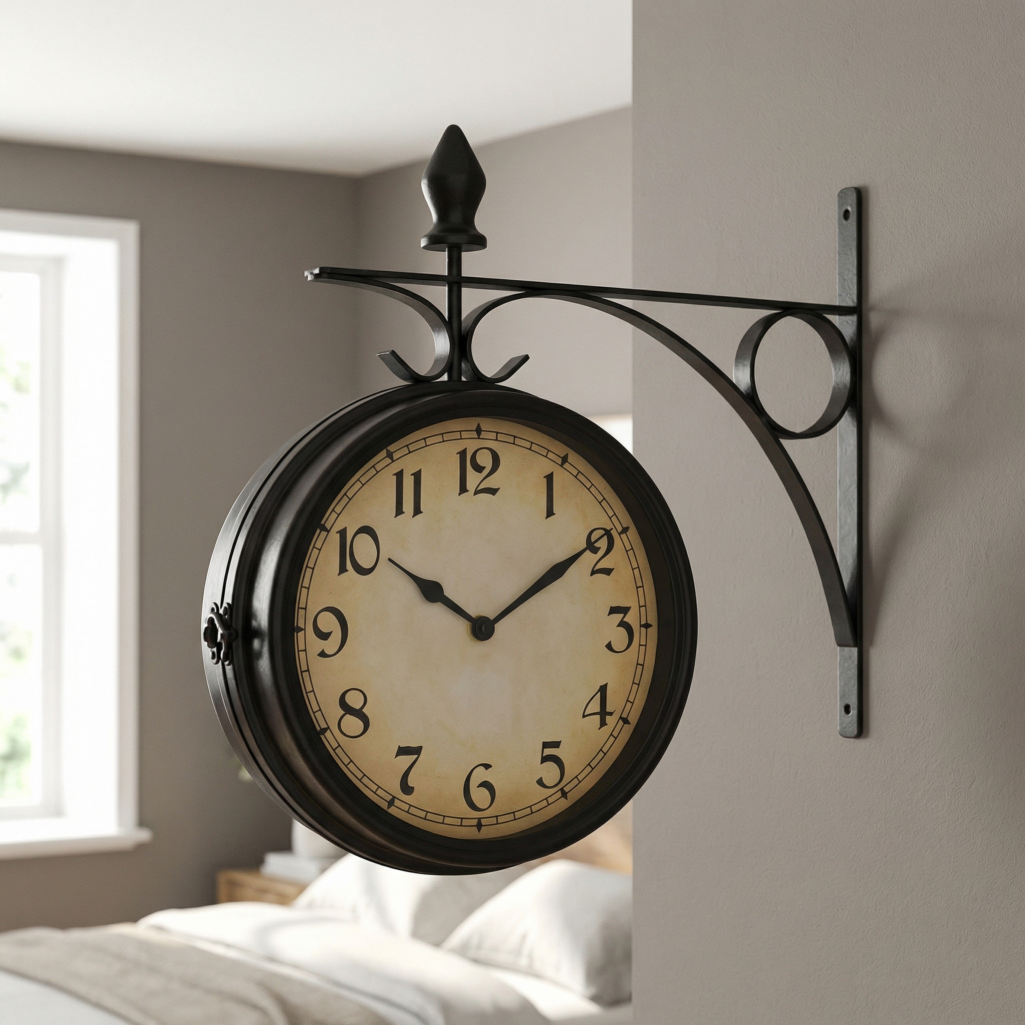 Horloge murale vintage double face – style gare