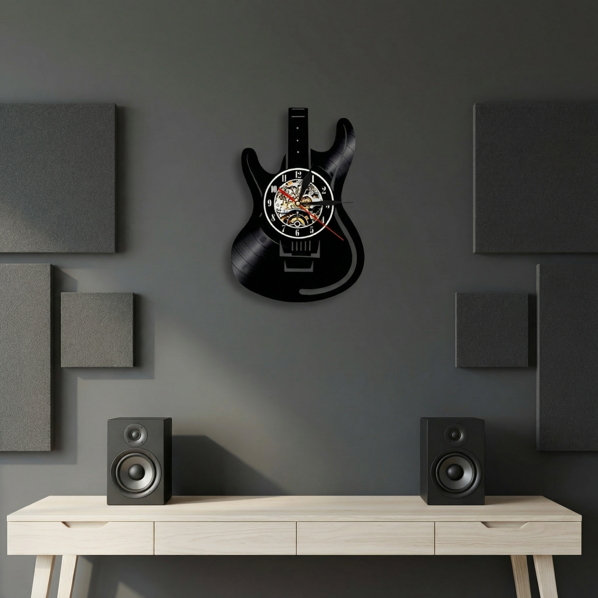 Horloge murale vinyle guitare – design vintage