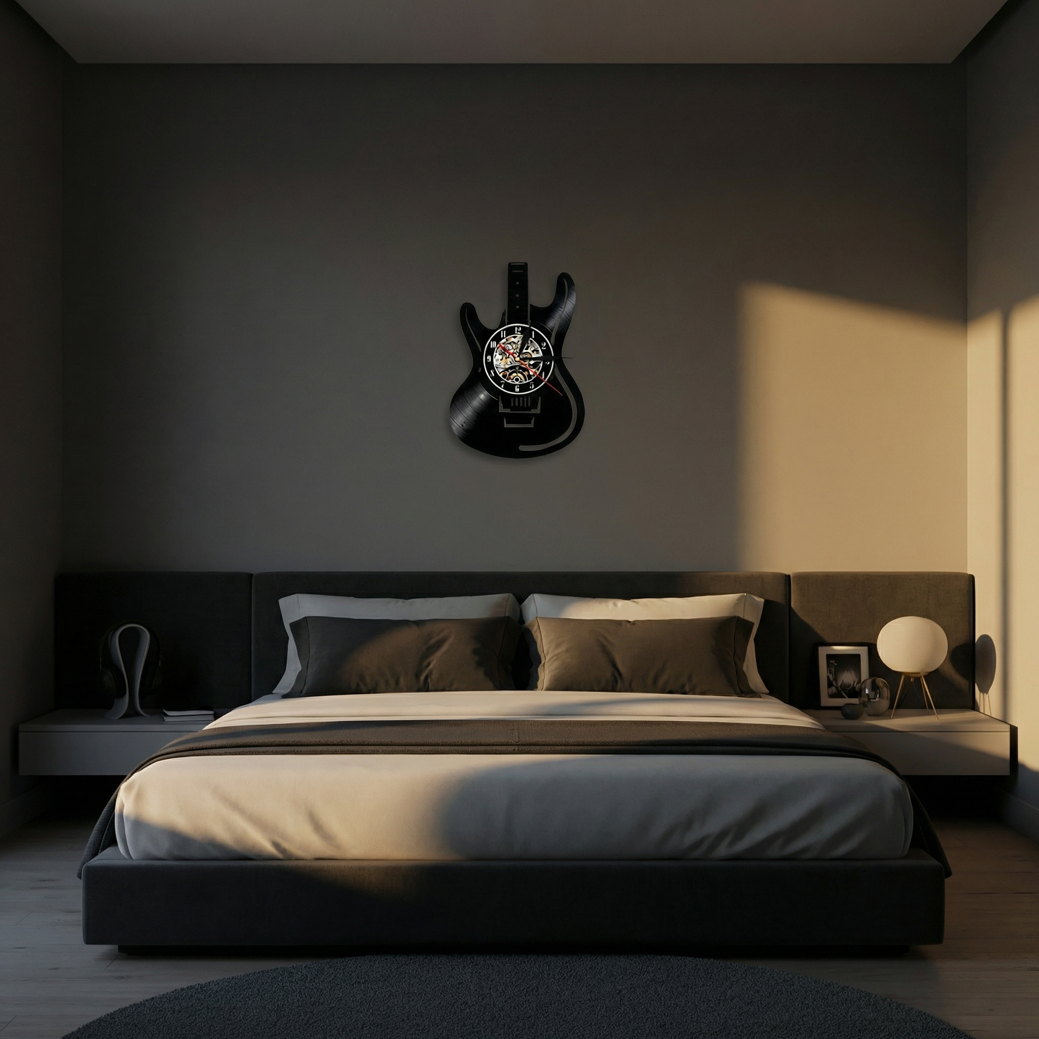 Horloge murale vinyle guitare – design vintage