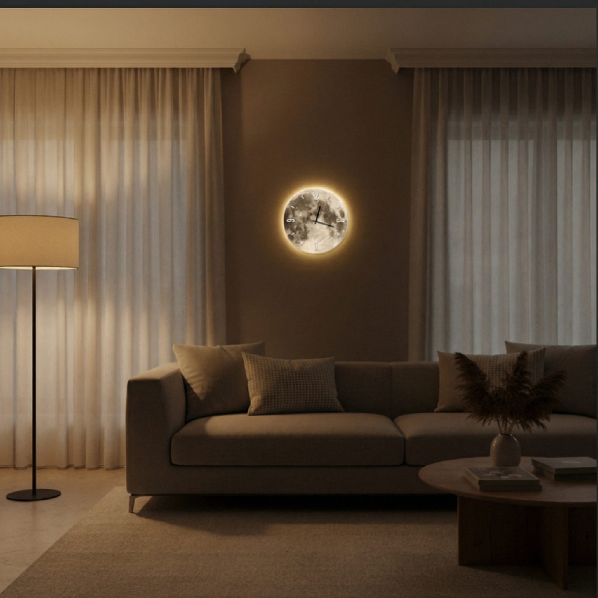 Horloge murale lune avec éclairage LED – design apaisant