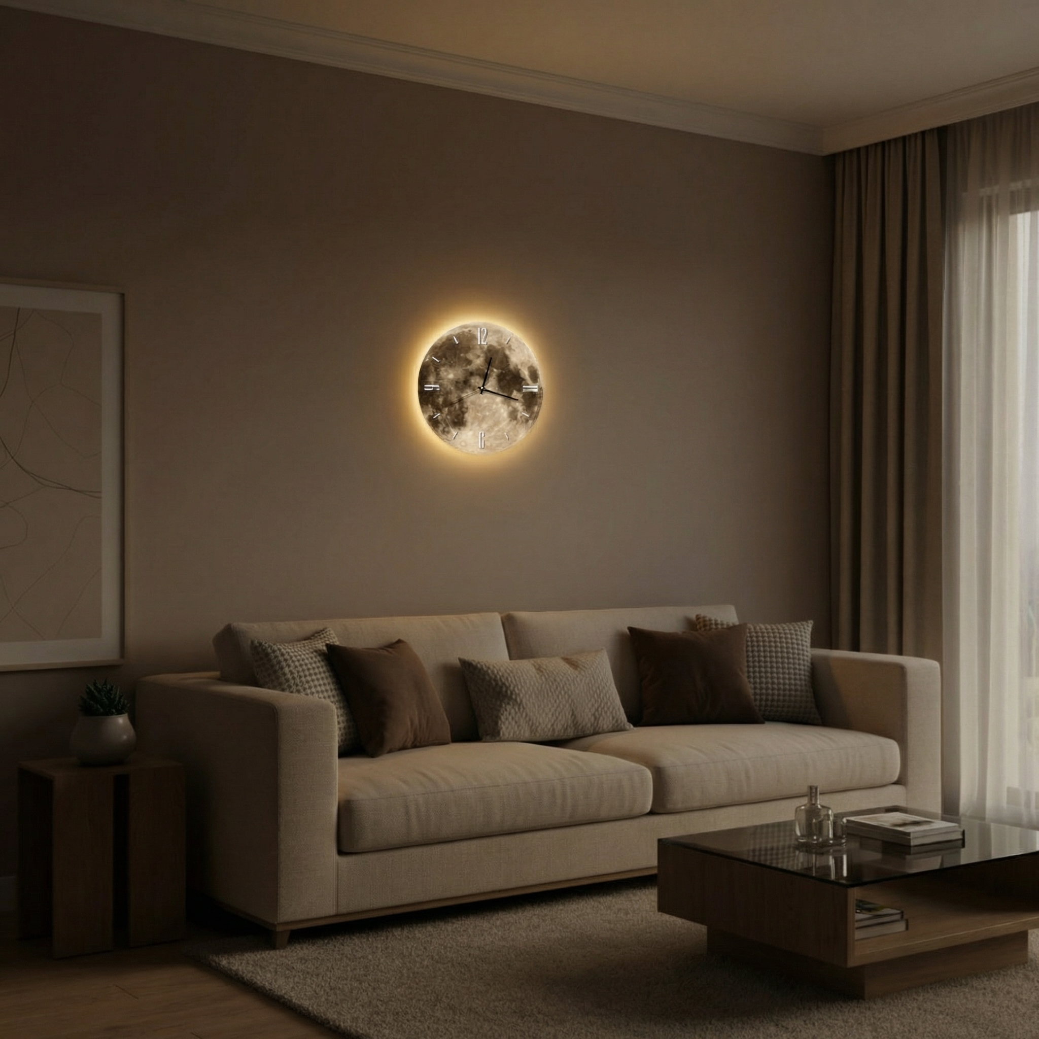 Horloge murale lune avec éclairage LED – design apaisant